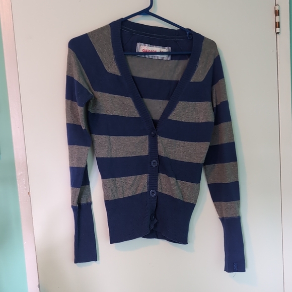 Garage Blue & Grey Striped Button Down Cardigan - Picture 1 of 2